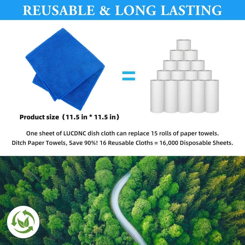 lucdnc Microfiber Reuseable Cleaning Cloths 16 Pack 8 Color Soft Kitchen Towels 11.5""X11.5"" Cleaning Rags for Housekeeping Home Bathroom Car Lint Free Wet and Dry Use Dusting Cleaning Supplies - Image 5